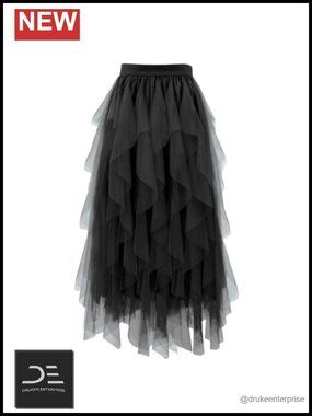 Layered Mesh Tulle A-Line Skirt Elastic Waist Lined Fluffy Party Skirt